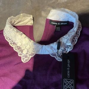 Purple sweater with lace collar